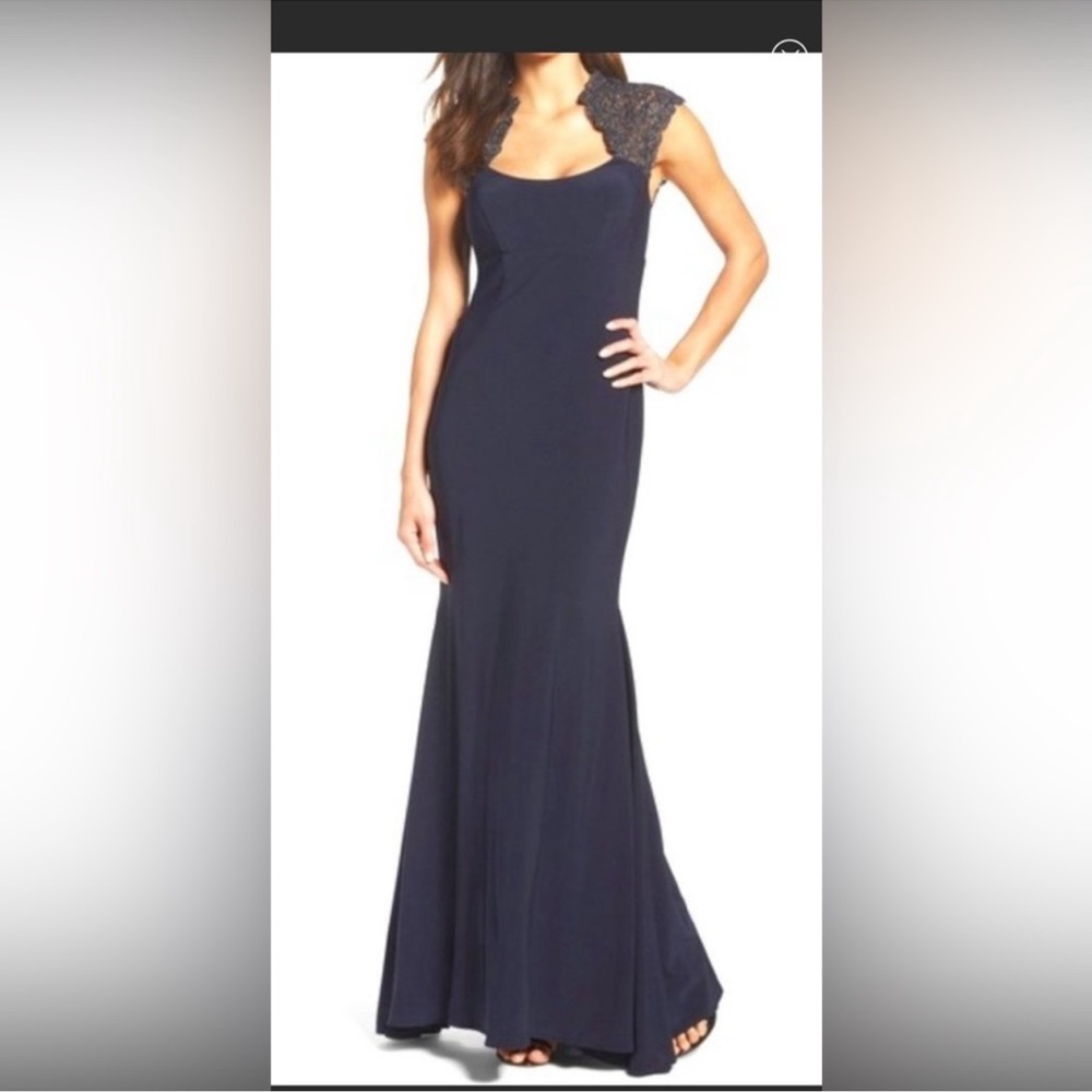 Blue Sleeveless Gown for graduation or formal event